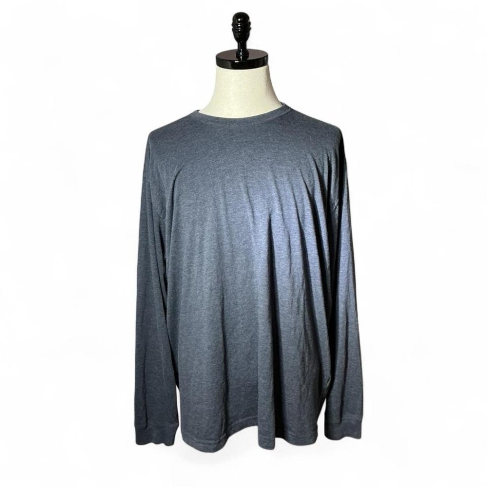 Blue Mountain Heathered Long Sleeve T-Shirt Mens 2XL Blue Casual Crewneck Basic